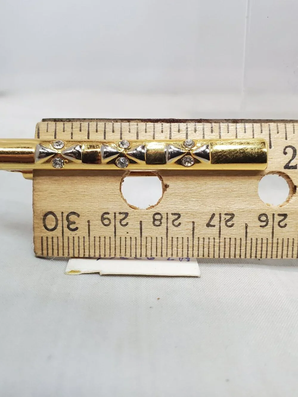 Vintage 14K Gold-Plated Brass & Rhinestone Tie Clip & Cufflinks 3-Piece Set